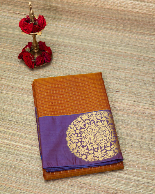Semi Silk Saree with Round Butta and Checked