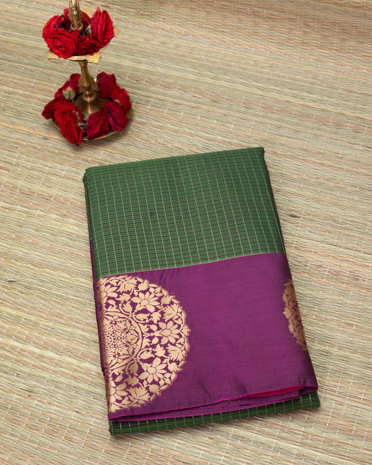 Semi Silk Saree with Round Butta and Checked